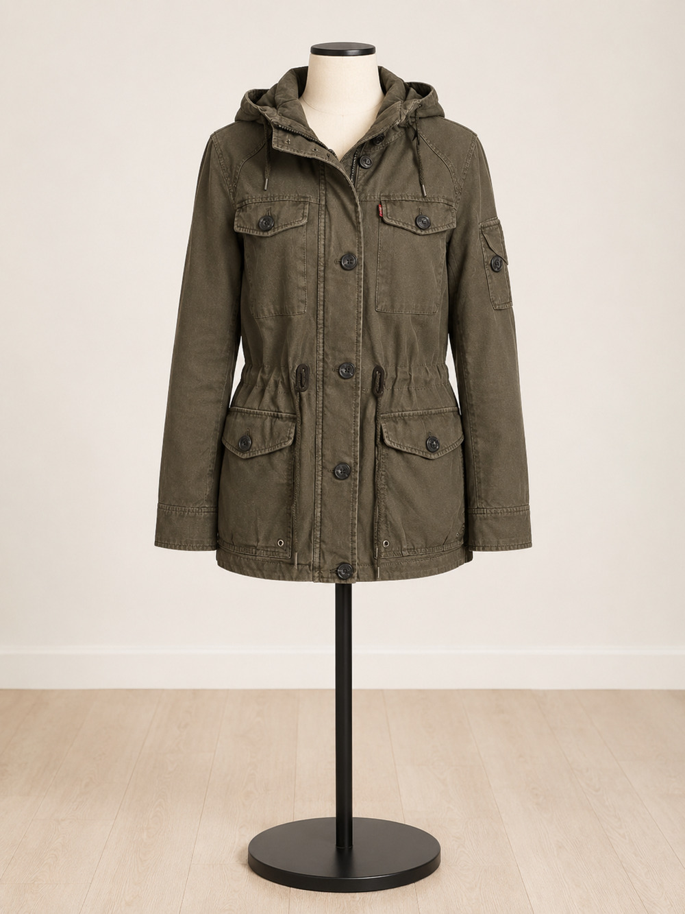 NWT Levi's Women's M Army Green Hooded Military Field Jacket Four Pocket
